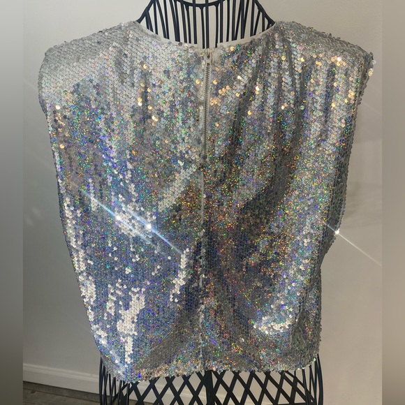 Sequin multicolor padded shoulders top size L - Picture 5 of 5